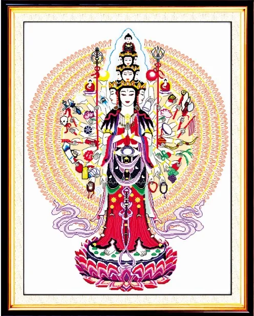 PThousand-Hand Kwan-yin (1) cross stitch kit Chinese count fabric 14ct 11ct hand embroidery DIY handmade needlework supplies bag