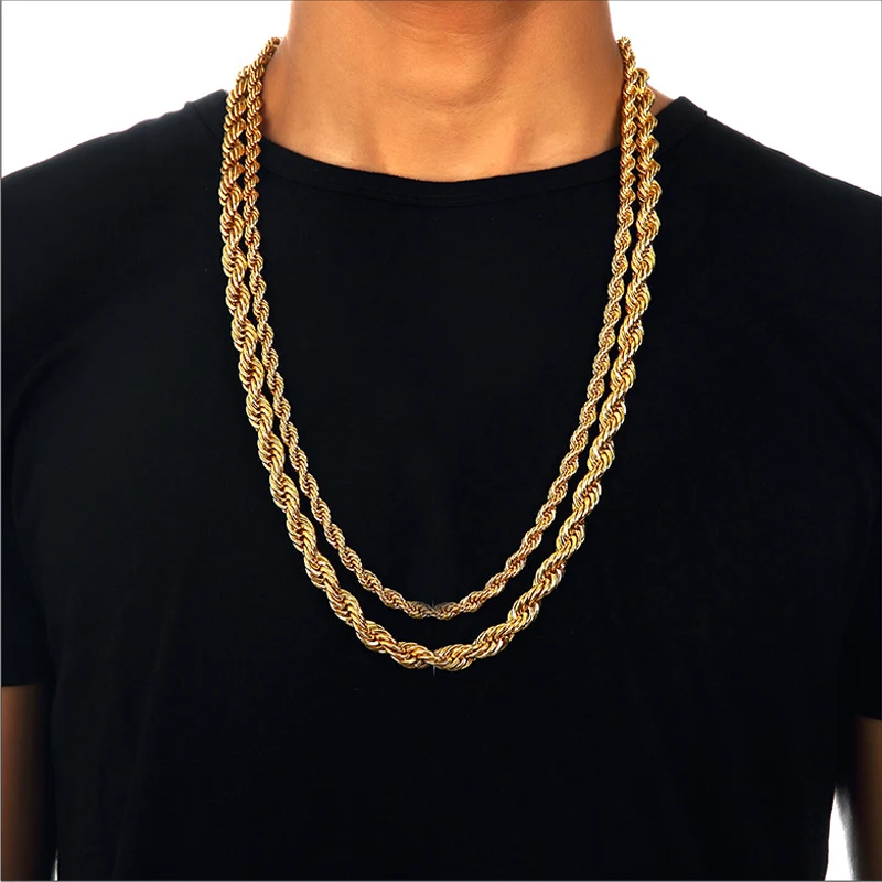3/4/5mm Chain Men Necklaces High Quality 24K Gold Color Twisted Necklace For Male Wholesale