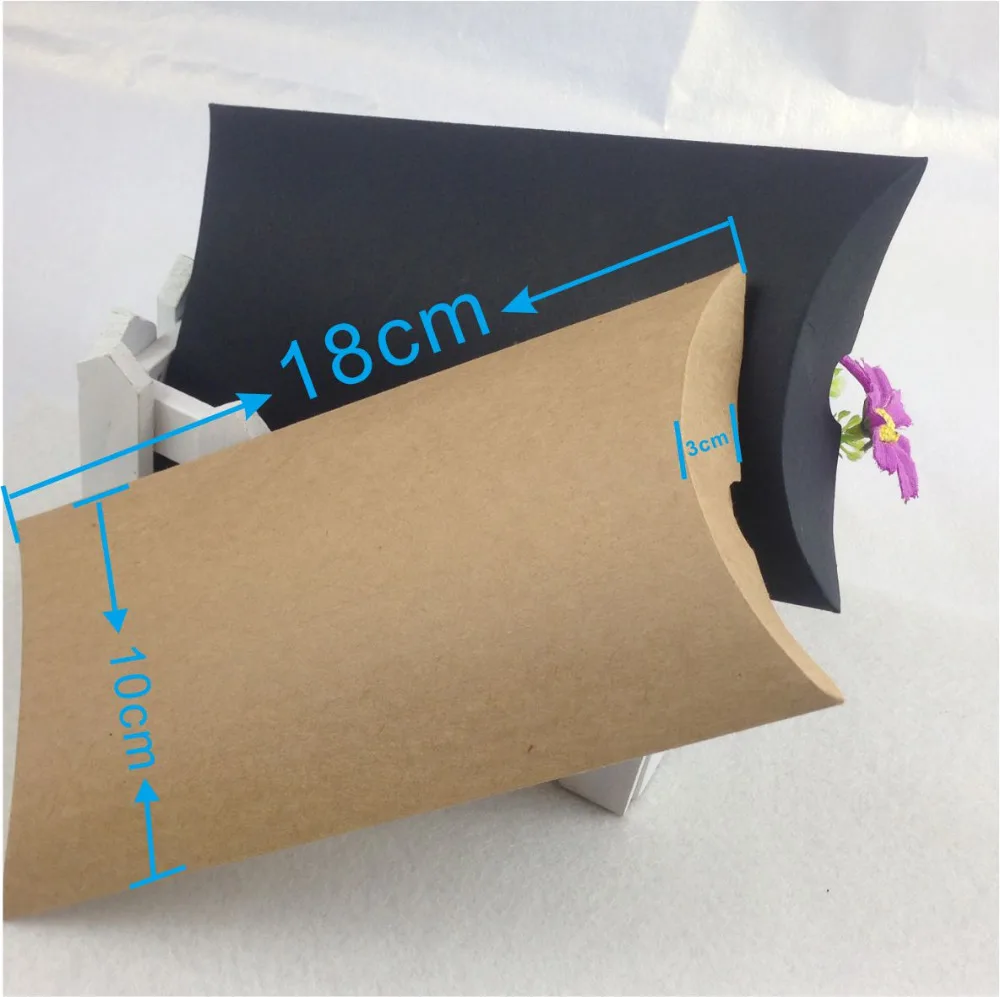 

50pcs/lot kraft pillow box 18x10x3cm Black Jewelry Pillow Paper Box/Gift Packaging/ Ring/Earing/Necklace Packing Boxes