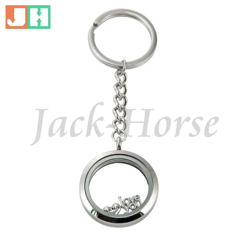 30mm round stainless steel living memory locket keychain floating locket ( magnet and screw waterproof )