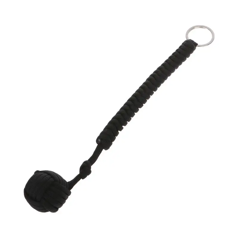 Outdoor Security Protection Black Monkey Fist Steel Ball Bearing Self Defense Lanyard Survival Key Chain