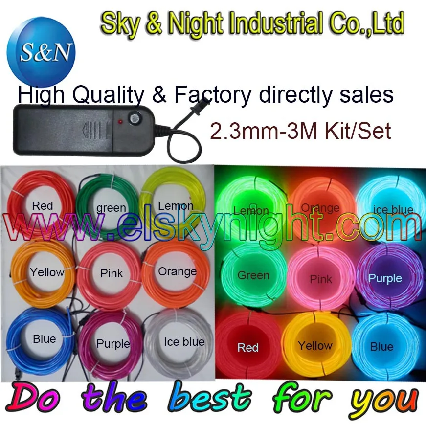 

(100set/Lot)10Color 3M EL Wire Tube Rope Flexible Neon Light Car Party Wedding Decoration WITH Free shipping by DHL or EMS