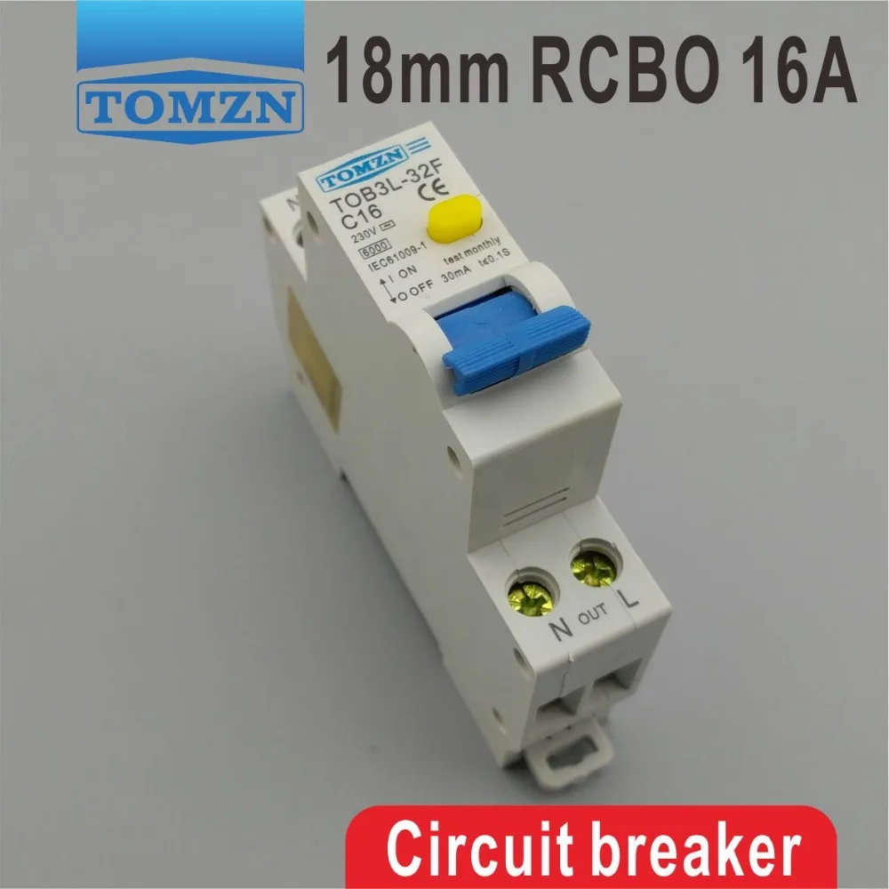 TOB3L-32F 18MM RCBO 16A 1P+N 6KA Residual current Circuit breaker with over current and Leakage protection