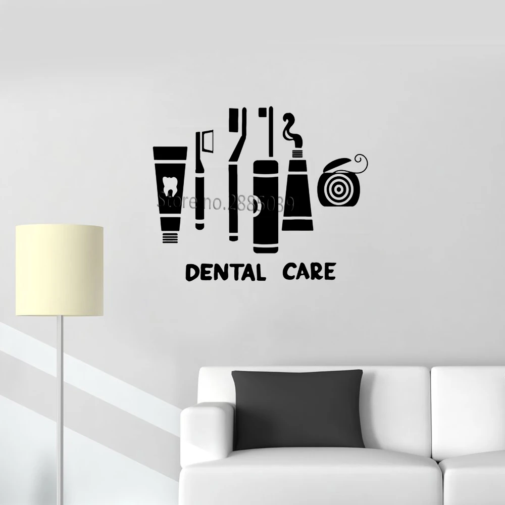 Dental Care Suit Vinyl Decal Wall Stickers Clinic Dentist Toothbrush Floss Bathroom Decor Waterproof Art Home Decoration LC850