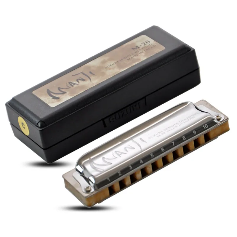 Suzuki M-20 Manji 10-Hole Diatonic Harmonica/ Blues harp Professional Harmonica, Country Tuning, Key of C / F / E