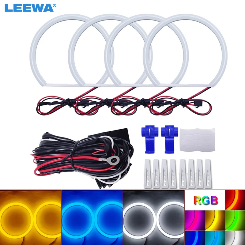 LEEWA 4X131mm Car Auto Halo Rings Cotton Lights SMD LED Angel Eyes for Lada VAZ 2106 Car Styling White/Blue/Yellow/RGB #CA1106