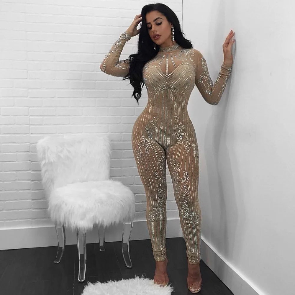 Sexy Summer Playsuit Glitter Jumpsuits Ladies Overalls F0237 Lace Up Black Bodysuit Romper with Rhinestones 3 Colors