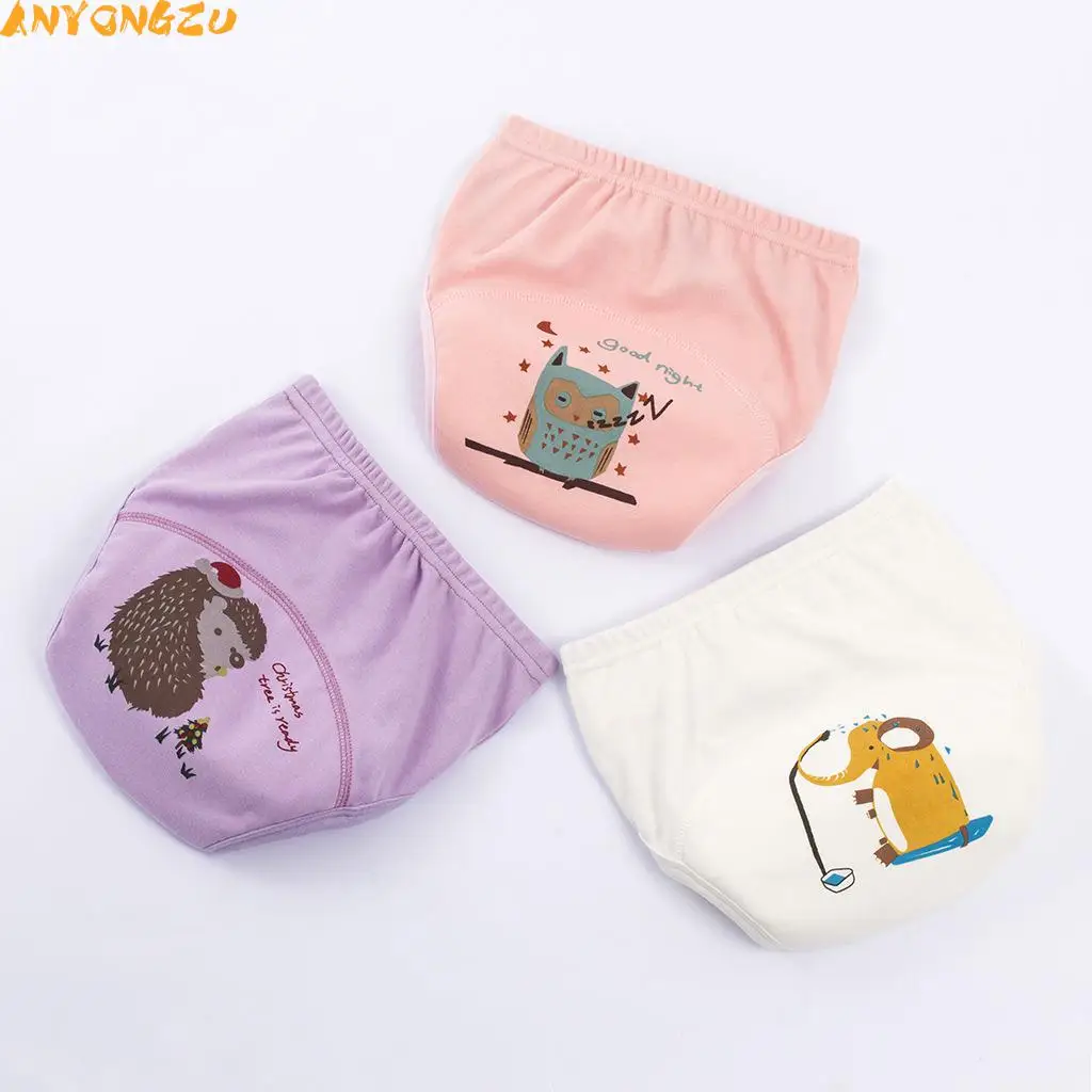 3pcs Pure Cotton Thickening Girl Baby Diaper Pants Learning Urine Repeat Wash Animal Pattern High Quality Training Pants