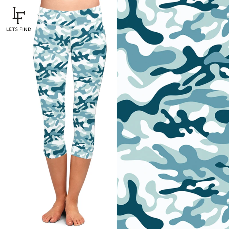 Leggings Capri de entrenamiento para mujer, pantalones informales de cintura alta con estampado de camuflaje, a media pantorrilla, gran oferta