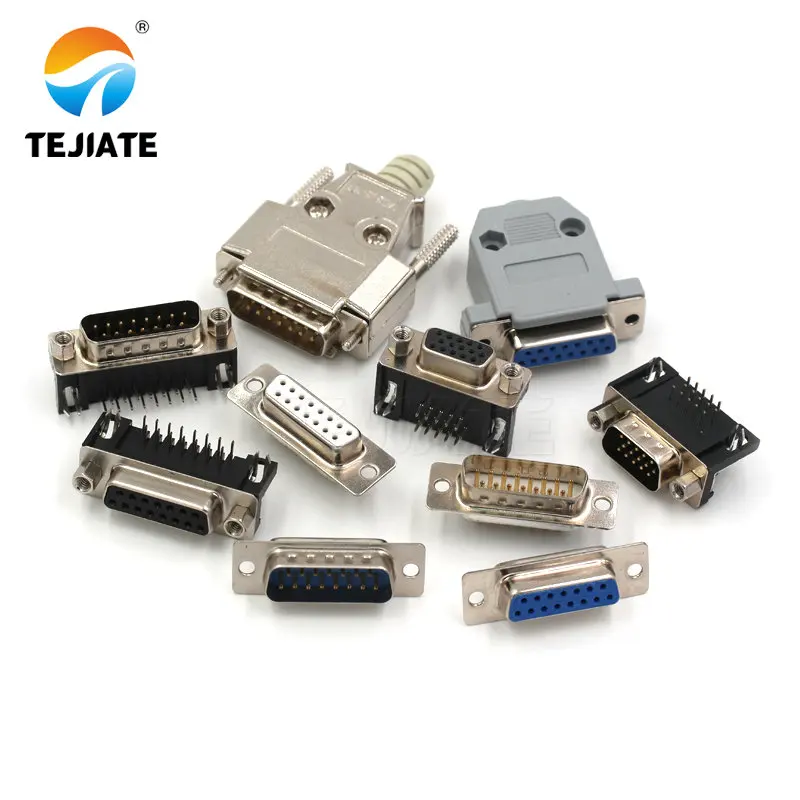 DB15 15P Parallel Port 15 Pin Male Female Wire Solder Connector Socket Plug VGA Adapter Matel Plastic Potection Shell Cover