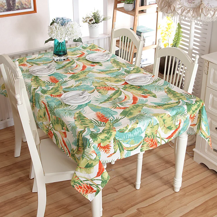 

Pastoral style 100% cotton thickening canvas tropical rainforest banana leaf table cloth