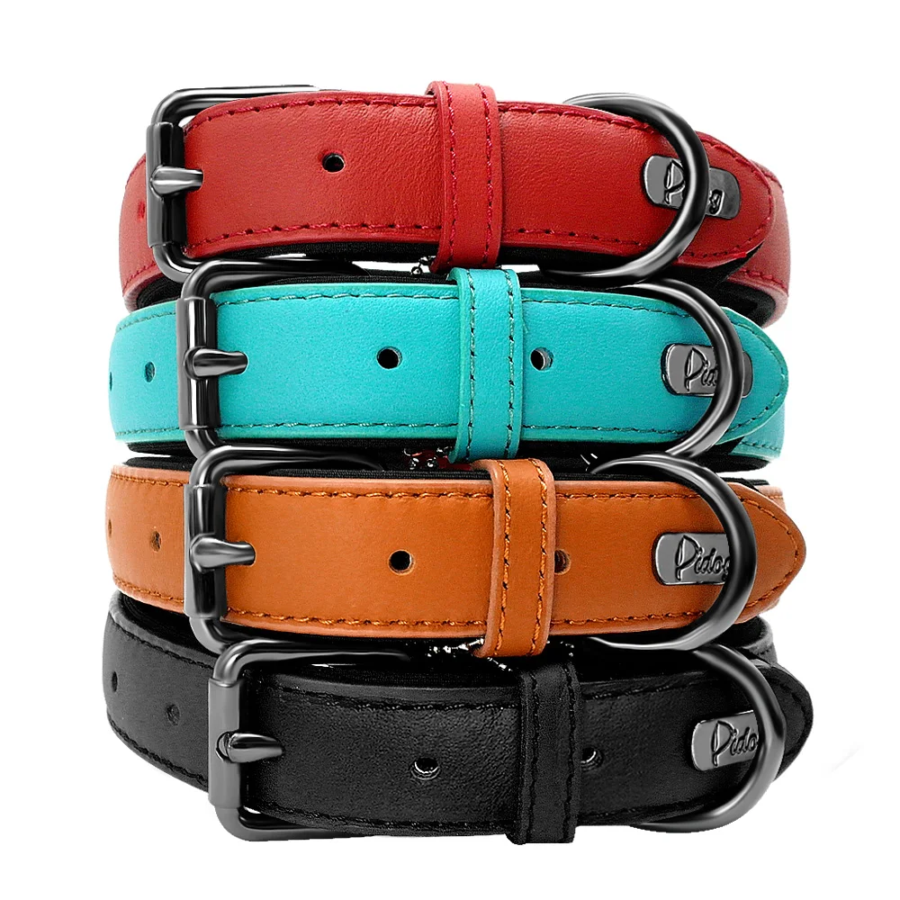 Genuine Leather Dog Collar Padded Adjustable Pitbull Bulldog Collars For Medium Large Dogs German Shepherd Dog Belt Mascotas S-L