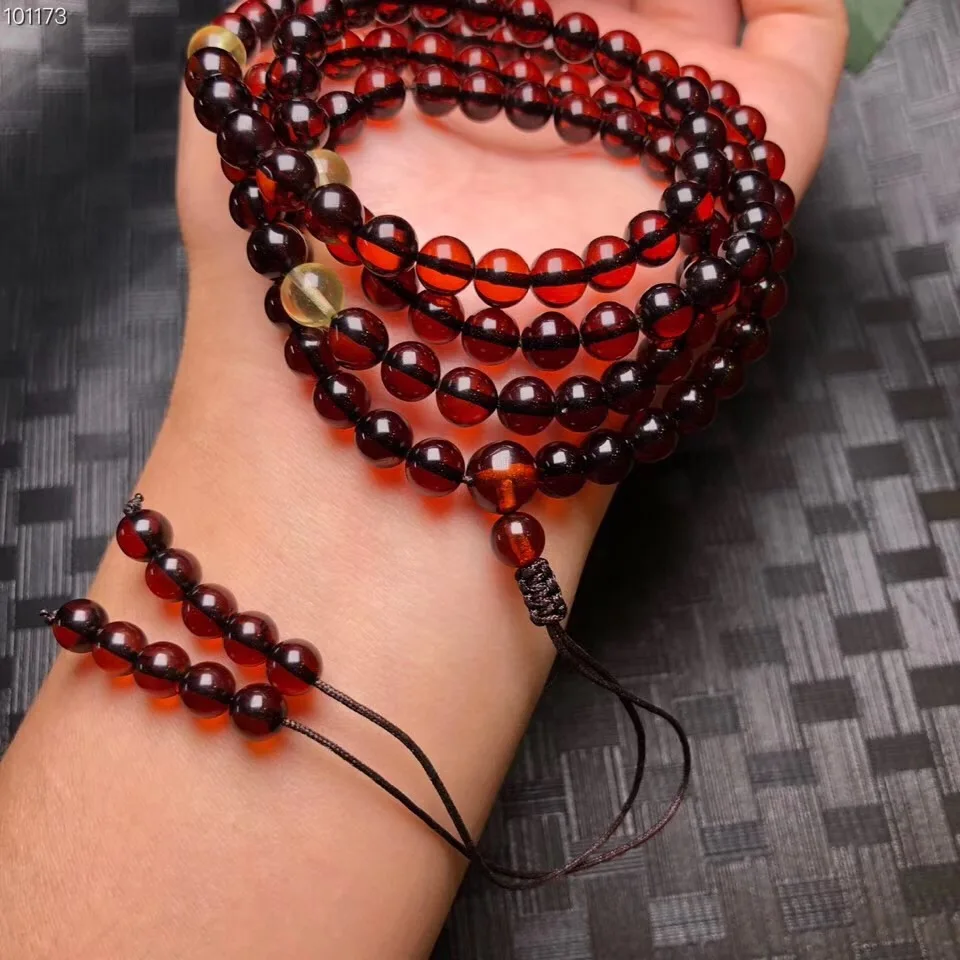 

Wholesale 5mm-6mm Natural Blood Amber 108 Payer Beads Bracelet Red Color High Qaulity Great Gift Free Shipping