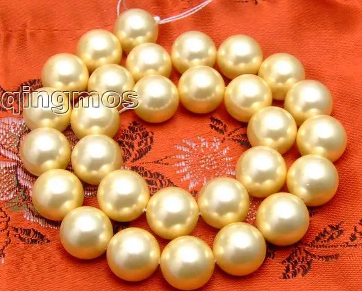 AAA GRADE Gold Round 14mm sea shell PEARL strands 15