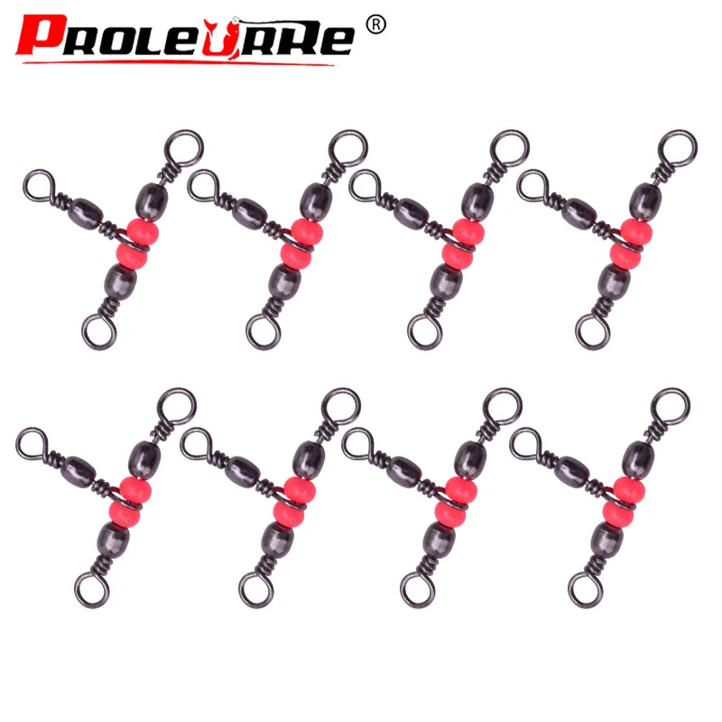 10pcs/lot 3-Way T-shape cross-line rolling swivels with pearl beads Various Sizes Fishing Tackle Fishhook Lure Connector PR-358