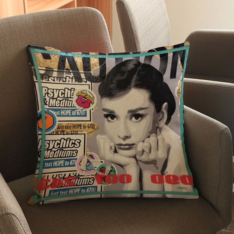 Audrey Hepburn Poster Design Printing Throw Pillows Beautiful Woman Decorative Sofa Chair Cushion Pillowcase almofadas 45x45cm