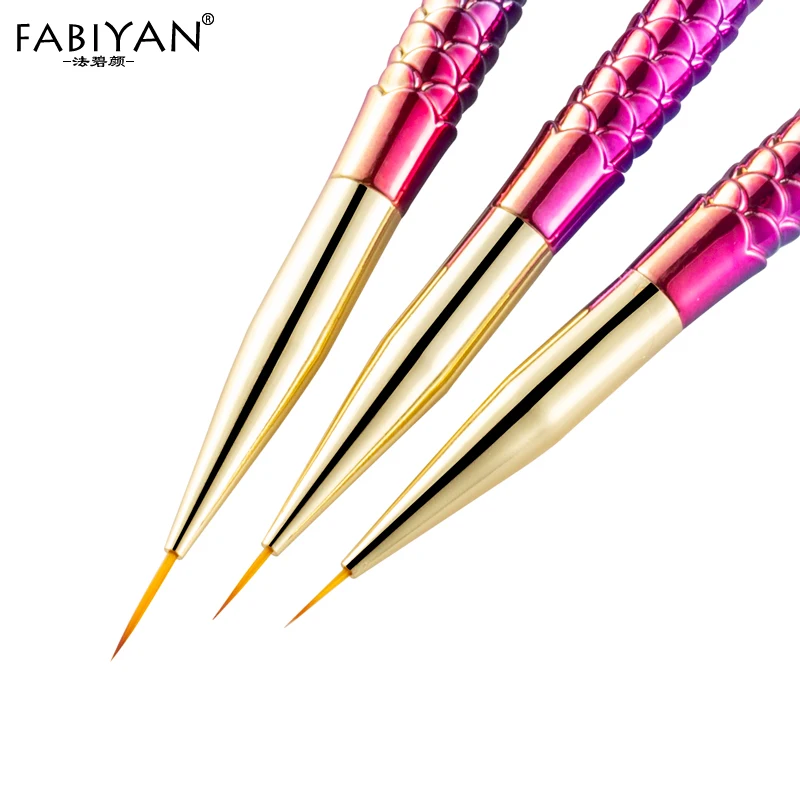 7/9/11mm Nail Art Brush Liner Line Stripe Fish Tail Gradient Pen Design Flower Tips Painting Drawing Acrylic UV Gel Polish Tools