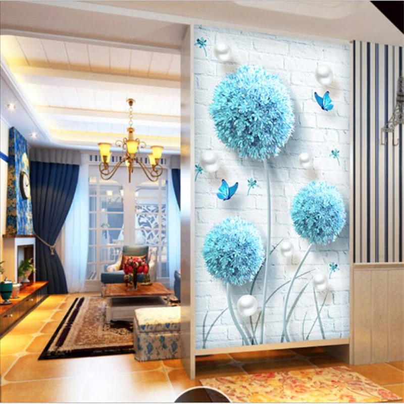 Custom wallpaper 3d solid walls painting Nordic simple blue dandelion jewelry porch decorative painting wallpapers home decor