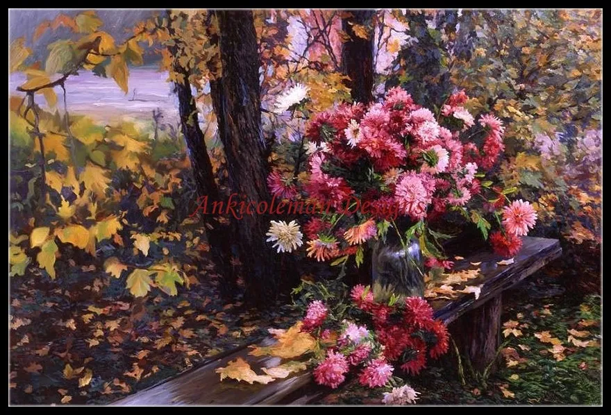 

Needlework for embroidery DIY French DMC High Quality - Counted Cross Stitch Kits 14 ct Oil painting - Vase of Chrysanthemums