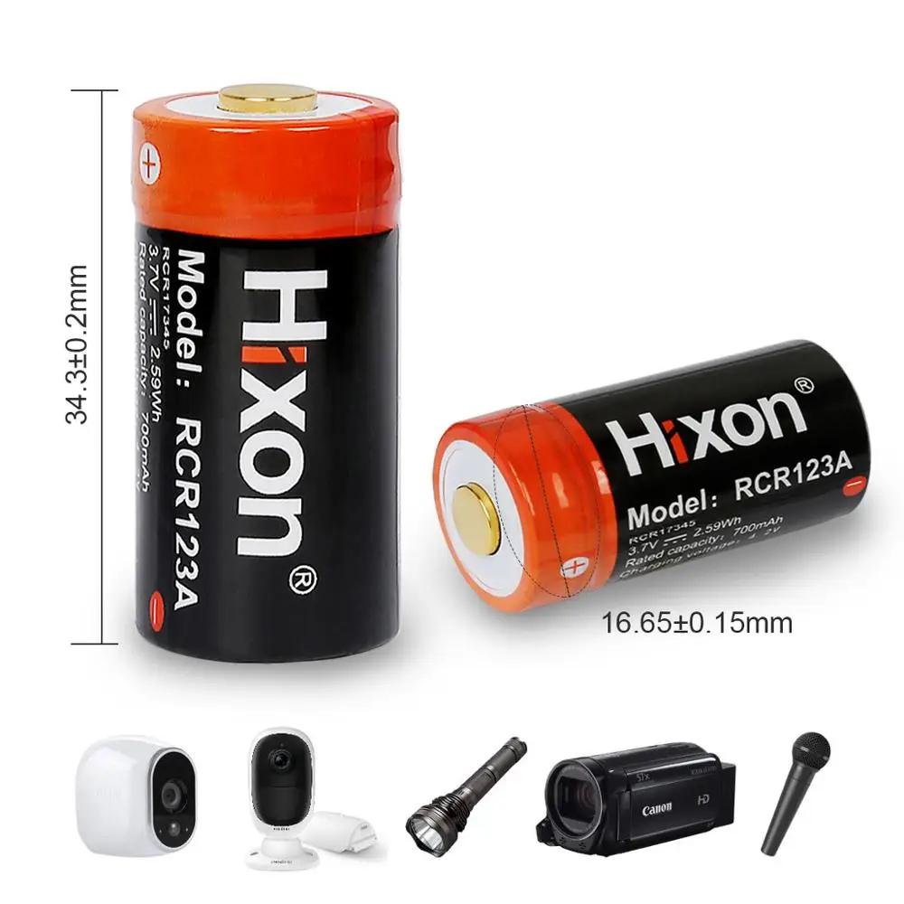 Batteria e caricabatterie da 8 pezzi RCR123A batteria protetta ricaricabile agli ioni di litio da 700mAh per fotocamera Arlo HD e Reolink Argus UL e FCC certificato