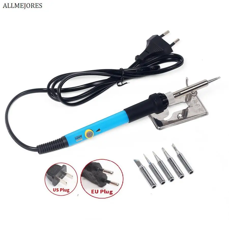 ALLMEJORES 220V 110V 60W درجة الحرارة قابل للتعديل كهربائي لحام الحديد محطة لحام لحام الحرارة قلم رصاص + 5 قطعة نصائح الولايات المتحدة و الاتحاد الأوروبي التوصيل