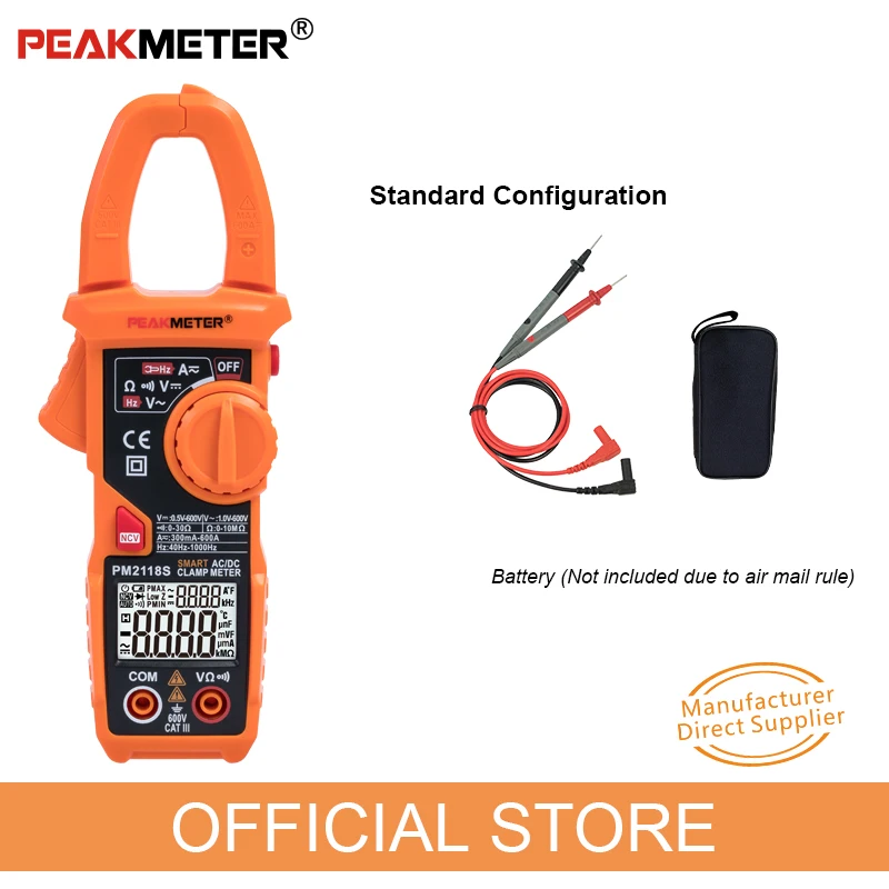 Clamp Meter PEAKMETER PM2118S Portable Smart Multimeter AC DC Current Voltage Resistance Continuity Measurement Tester with NCV