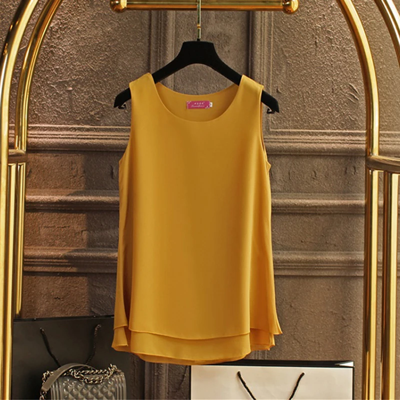 2022 Summer Women Chiffon Blouse Sleeveless O-Neck Casual Female Blouses Plus Size 6XL Solid Color Shirts kz656
