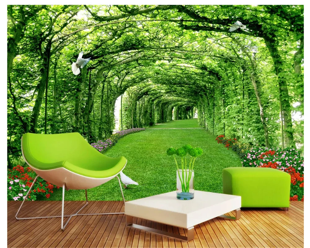 

beibehang Modern fashion stereo personality papel de parede wall paper park woods lawn 3d landscape background 3D wallpaper