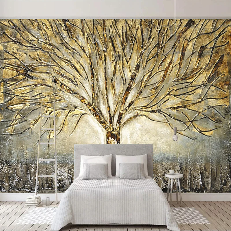 Custom 3D Wall Murals Wallpaper Modern Fashion Abstract Art Relief Oil Painting Tree Wall Paper For Living Room Suite Home Decor