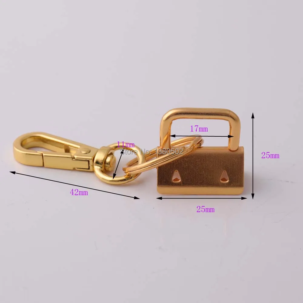 10pcs /lot 0.98in gold color Key  Fob Hardware with snap hook with key ring  Split ring For wrist Wristlets Cotton