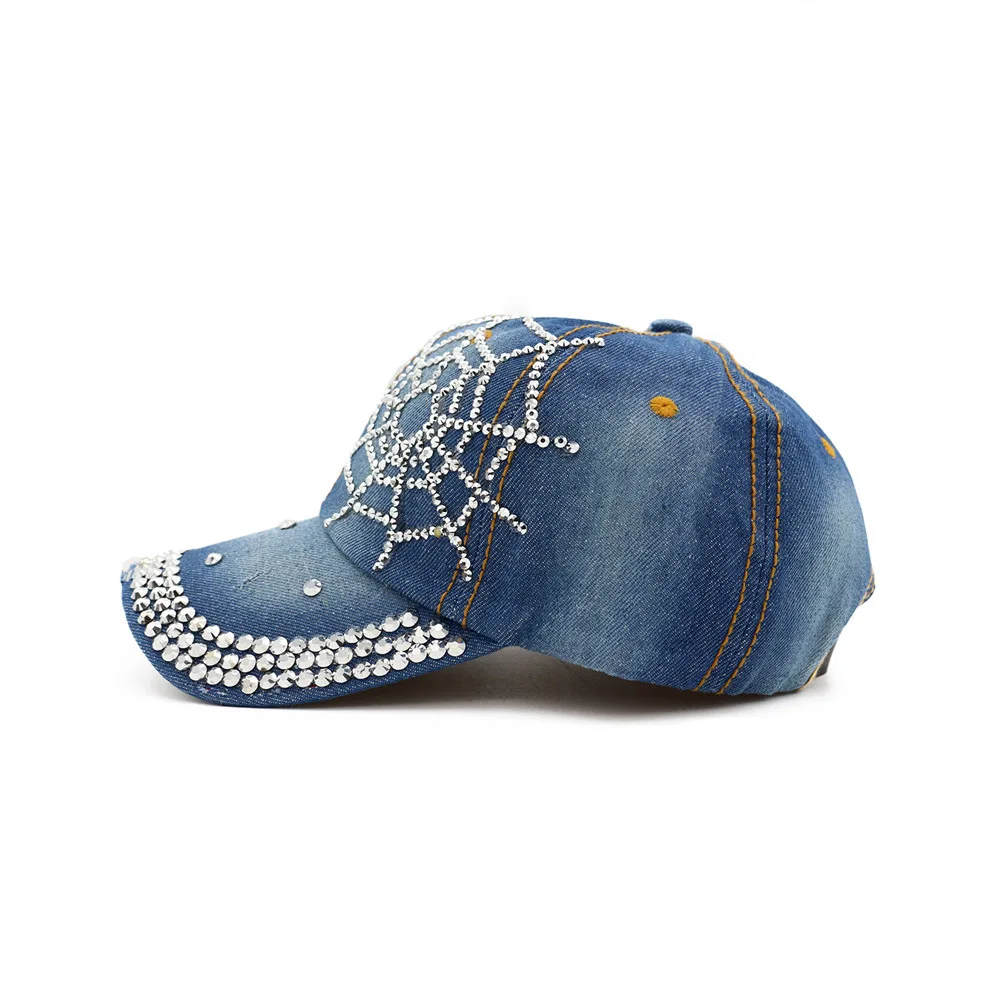 Hot Wholesale 2018 Spring Summer Autumn Popular Women Girl Woman Denim Snapback Cap Rhinestone Cross Fitted Baseball Caps Hats