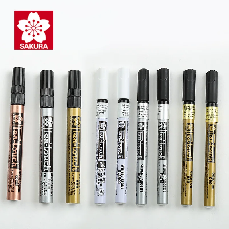 1pc Sakura Permanent Paint Marker Pen 0.7/1/2mm Oily Waterproof Mark Tires CD Glass Office School Supply Gift Gold White Color