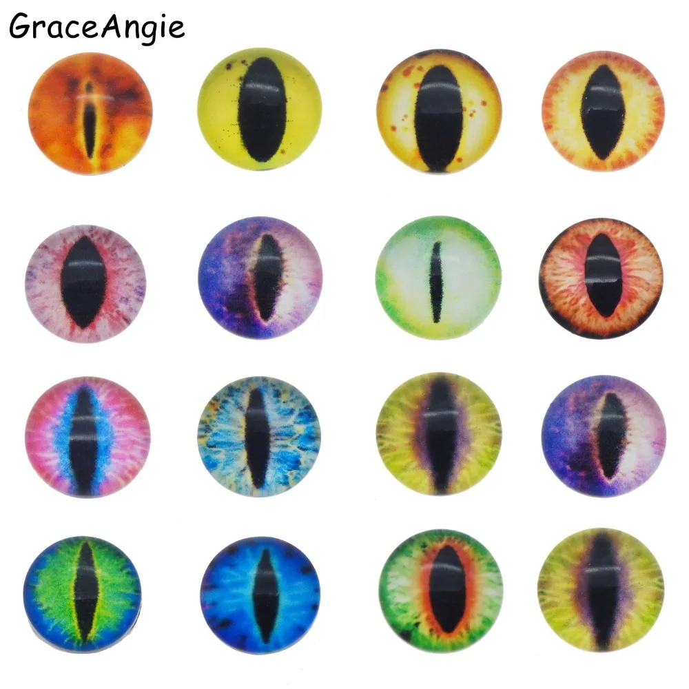 10-50pcs/lot Round Glass Vertical Pupil Dragon Cat Eye Cameo Cabochon Mix Color Pattern Craft Jewelry DIY Accessory 6-30mm