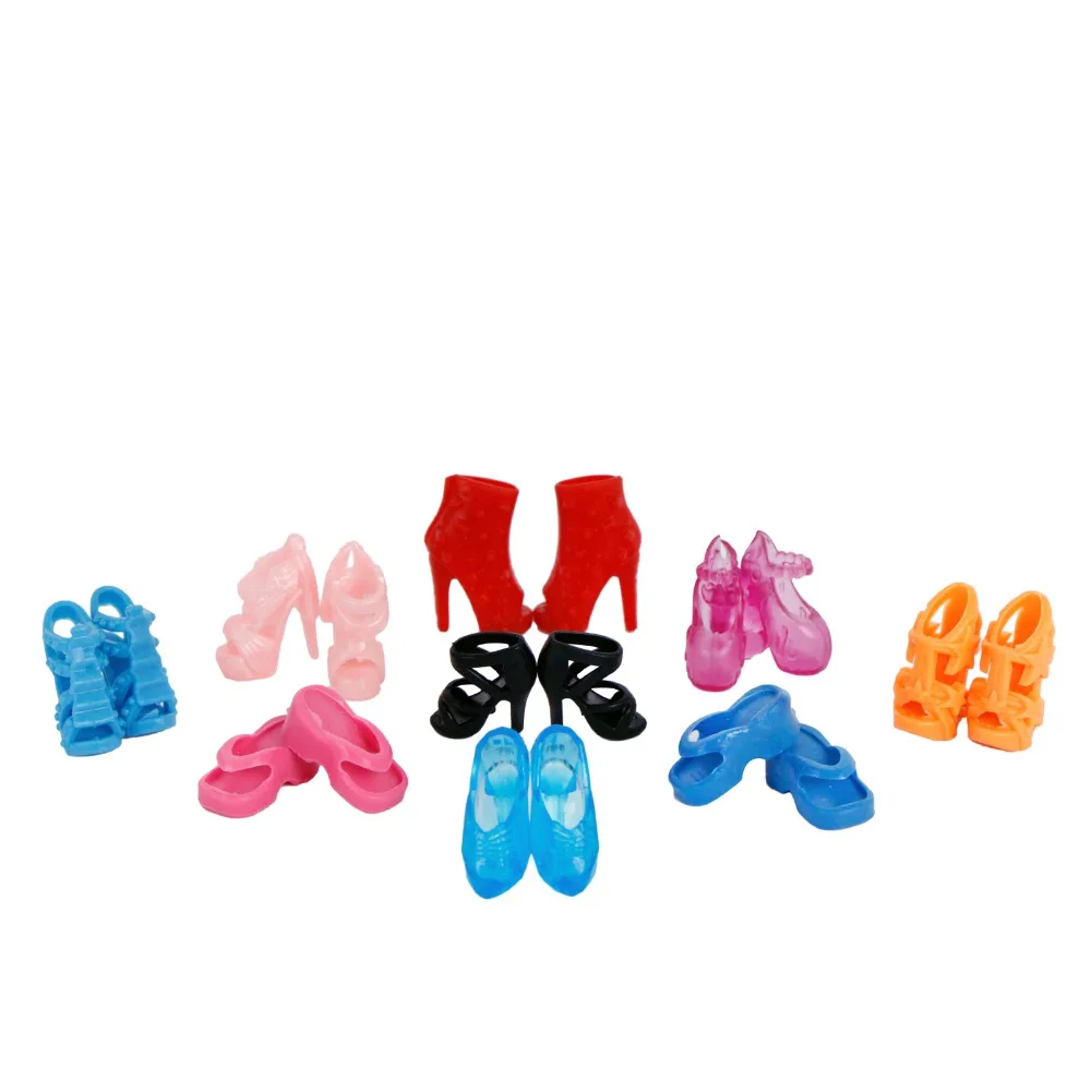 عشوائي 12 Pairs دمية الأحذية متنوعة الأزياء الملونة مزيج نمط الصنادل عالية الكعب اكسسوارات الملابس ل 11.5 ''دمية ألعاب الأطفال