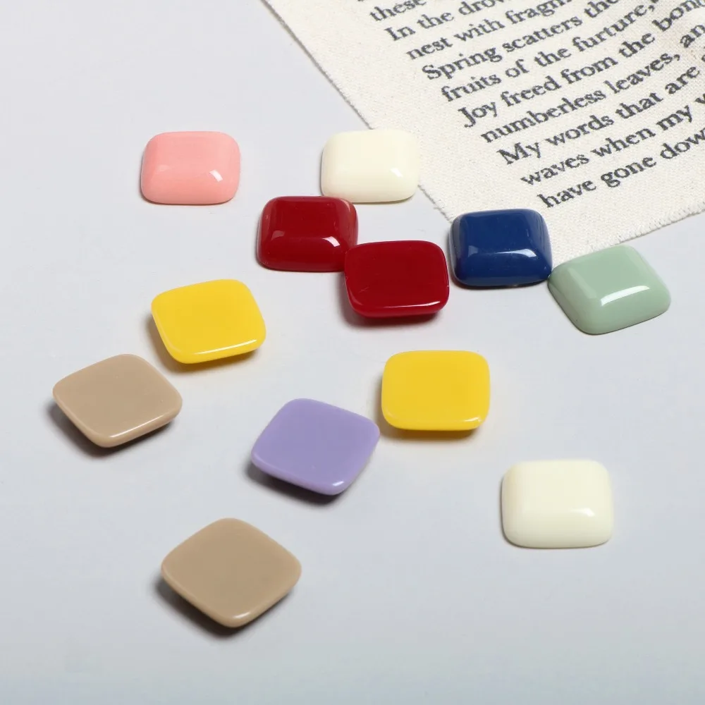 10pcs 15mm Small Square Stud Earring Patch Findings Resin Charms Diy Cabochon Beads Ring Setting Button Jewelry Accessories F295