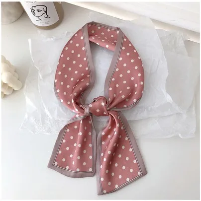 22colors Fashion Dot Skinny long silk Scarf Women Hair Tie Band Kerchief Wrist Ribbons Fashion Head Neck Silk Satin Bag Scarf