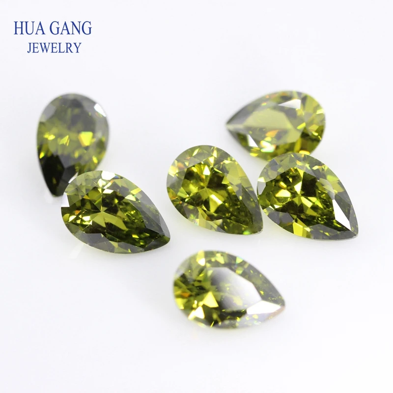 2x3~18x25mm Pear Shape Cut 5A Peridot CZ Stone Synthetic Gems Cubic Zirconia For Jewelry Wholesale