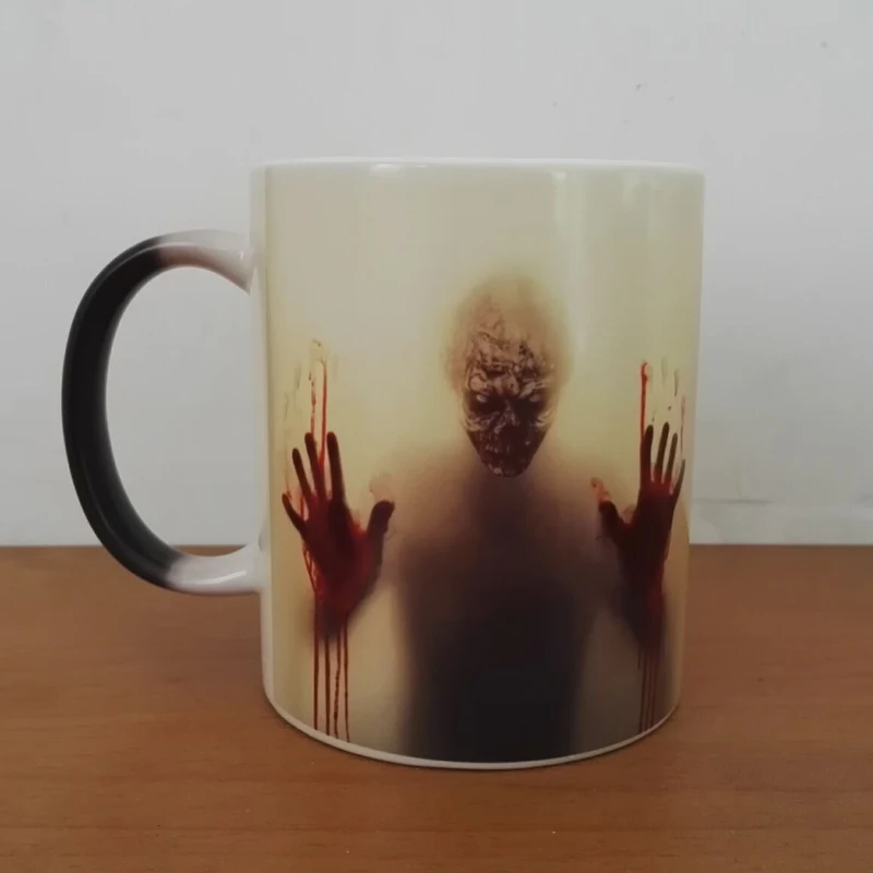 Tazas de café The Walking Dead de nuevo diseño, taza de té de la leche que cambia de Color con calor, taza mágica, regalo sorpresa con cabeza de Zombie