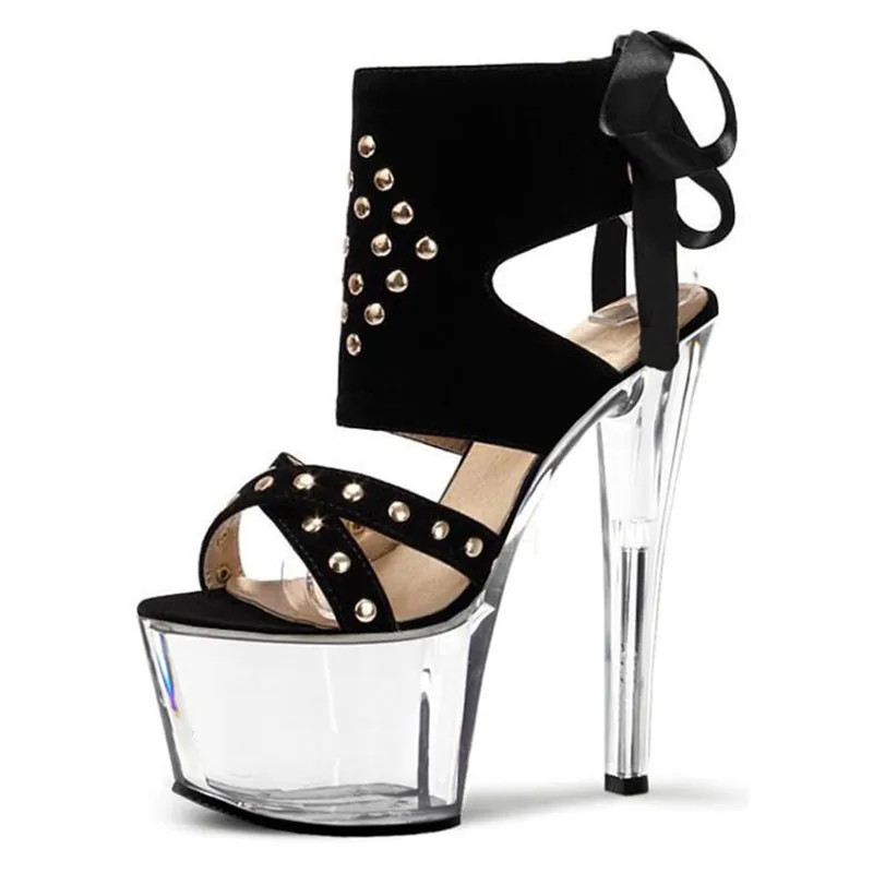 Summer transparent platform sandal, 17 cm high heels model stage runway shoes, banquet use sandal