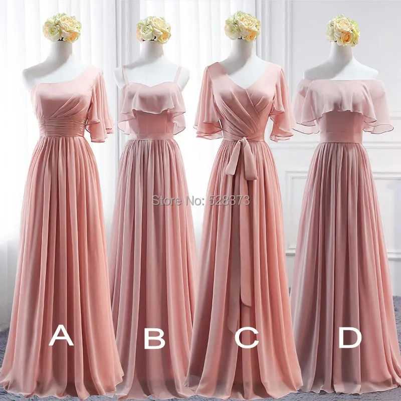 YNQNFS BD1 Elegant Chiffon Multi Color One Shoulder Half Sleeves Bridesmaid Dresses Peach Pink