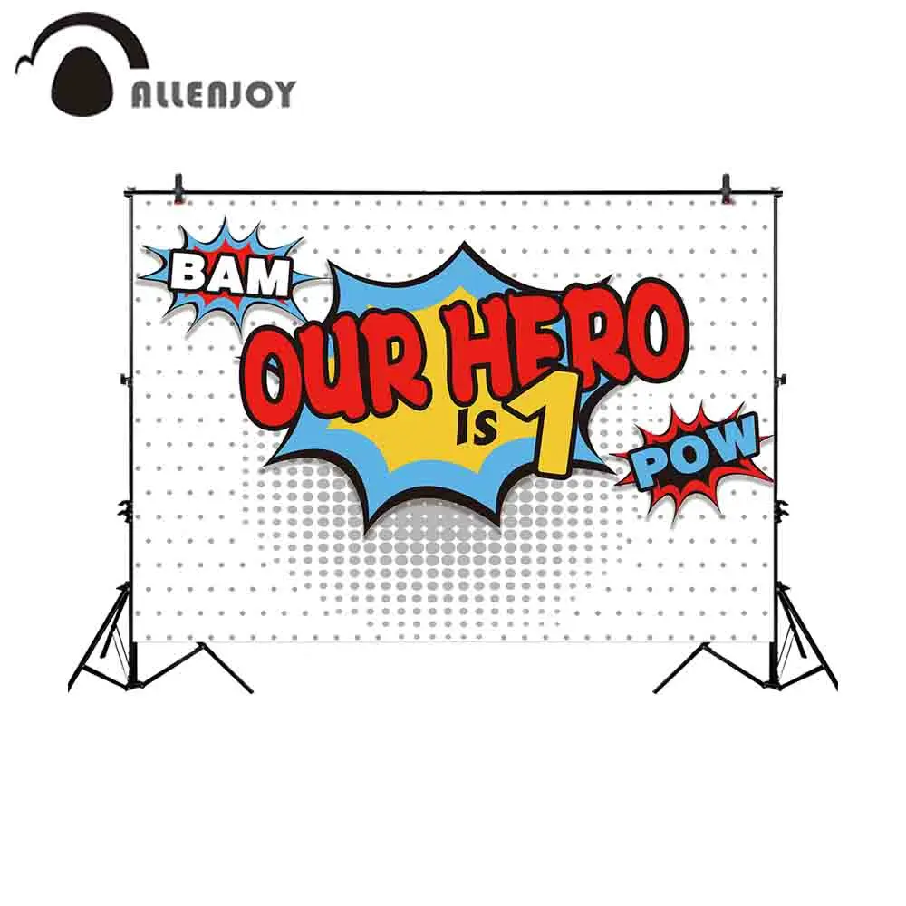 

Allenjoy photocall backdrop fotografia boom Hero birthday children boy bam pow gray gradient dots background photo