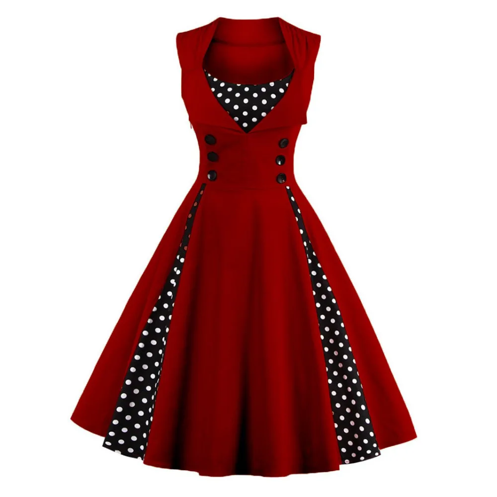 S-5XL Women Robe Pin Up Dress Retro 2018 Vintage 50s 60s Rockabilly Dot Swing Summer female Dresses Elegant Tunic Vestido image 3