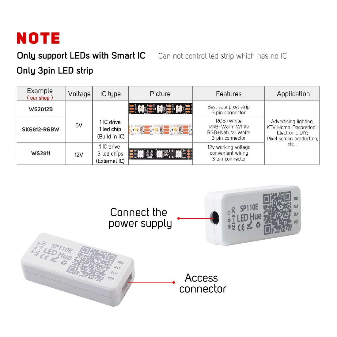 SP110E Bluetooth Controller DC5-12V For WS2812B SK6812 RGB/RGBW Magic Lights LED Pixel Strip Smart Phone APP Control IOS/Android