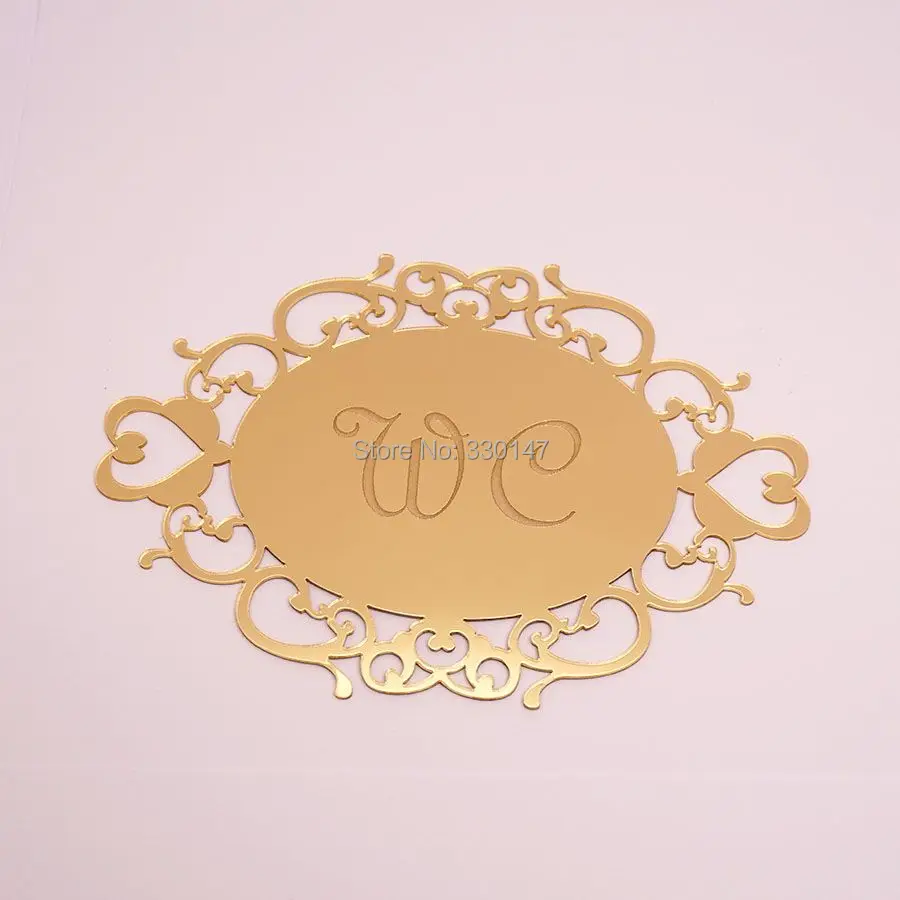 WC Logo Sign Personalized Toilet Door Signature Oval Carved Public Bathroom Indicator Acrylic Mirror Wall Stickers Home Decor image 3