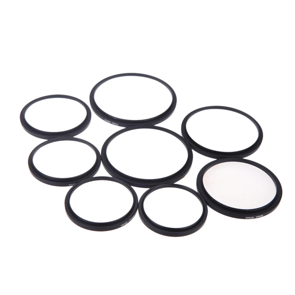 8pcs Filter Step Up Rings Adapter 49-52-55-58-62-67-72-77-82mm 49mm-82mm Filter Lens Camera Accessories High Quality