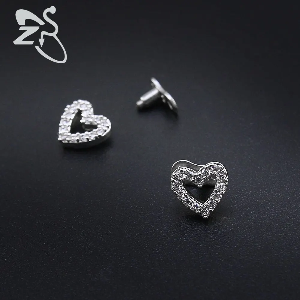 New Arrival Beautiful Heart Shape Crystal Dermal Anchor Piercing Stainless Steel Dermal Skin Diver Surface Piercings Jewelry 6mm