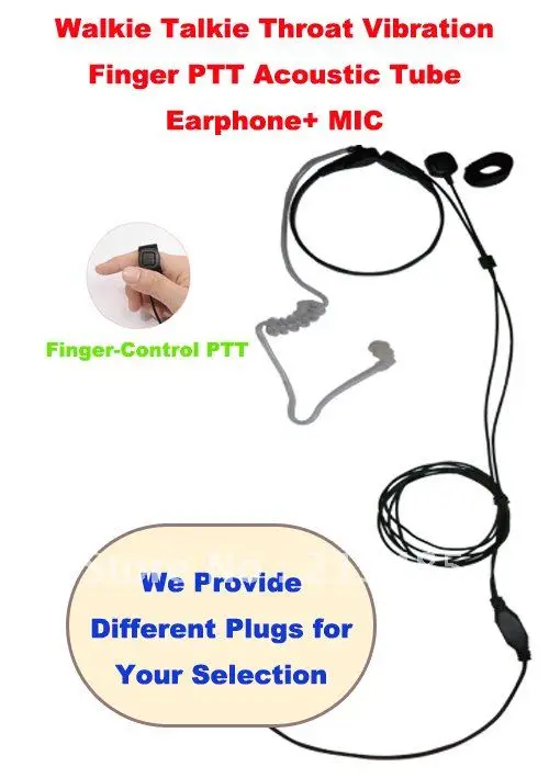 

Free Shipping Good Quality Walkie Talkie Throat Vibration Finger PTT Acoustic Tube Earphone+MIC (Different Plugs for Selection)