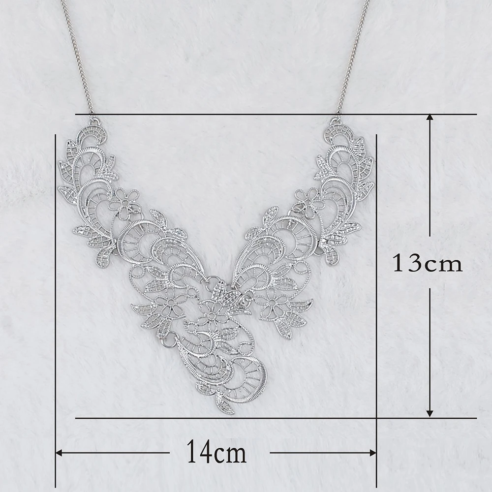 Trendy Necklace for Women Zinc Alloy Lace Hollow Out White K Plated Charm Collar Pendant