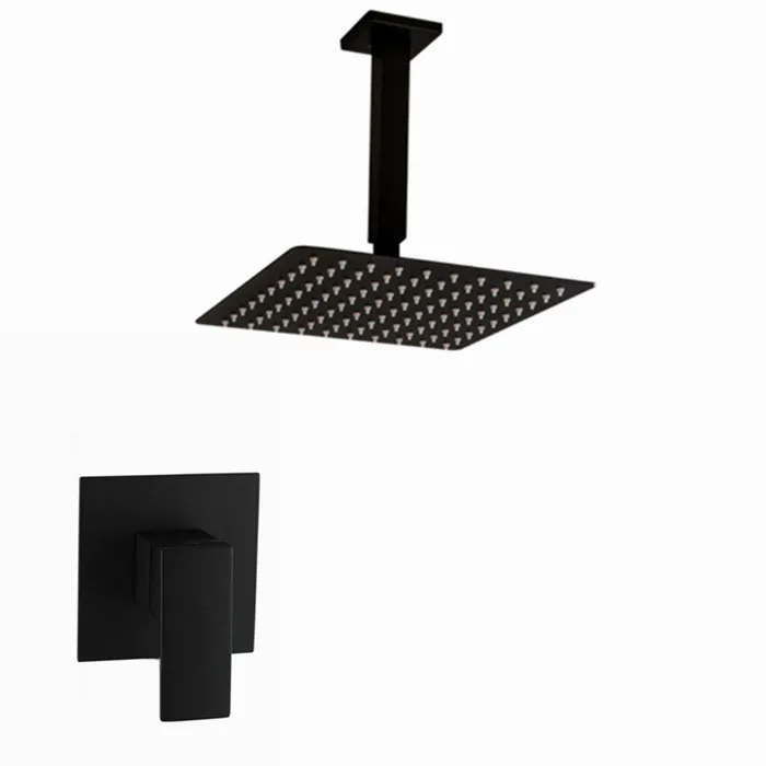 Solid Brass Black Bath Shower Set Bathroom 8/10/12 Inch Rain Shower Head Wall Mounted Shower Arm One Way Mixer Set  IS222