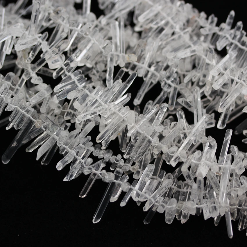 Polished Natural White Crystal Sticks Beads,Drilled Raw Quartz Stones Points Beads Jewelry Necklace